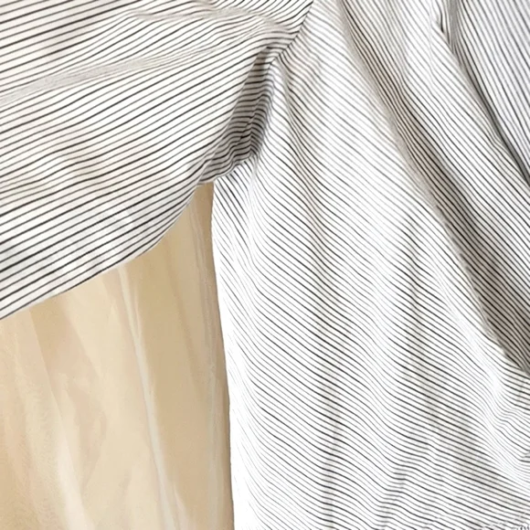 Sheike top pin striped long sleeve notch collar wrap shirt - size 10 - Picture 5 of 10